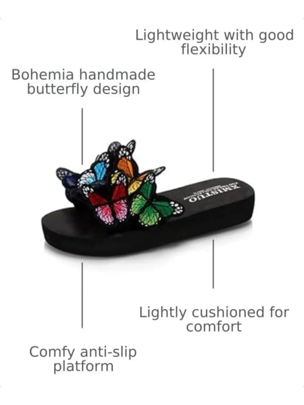 Comfy Summer Flat Slide Sandals for Women - Butterfly Platform, Low Heel